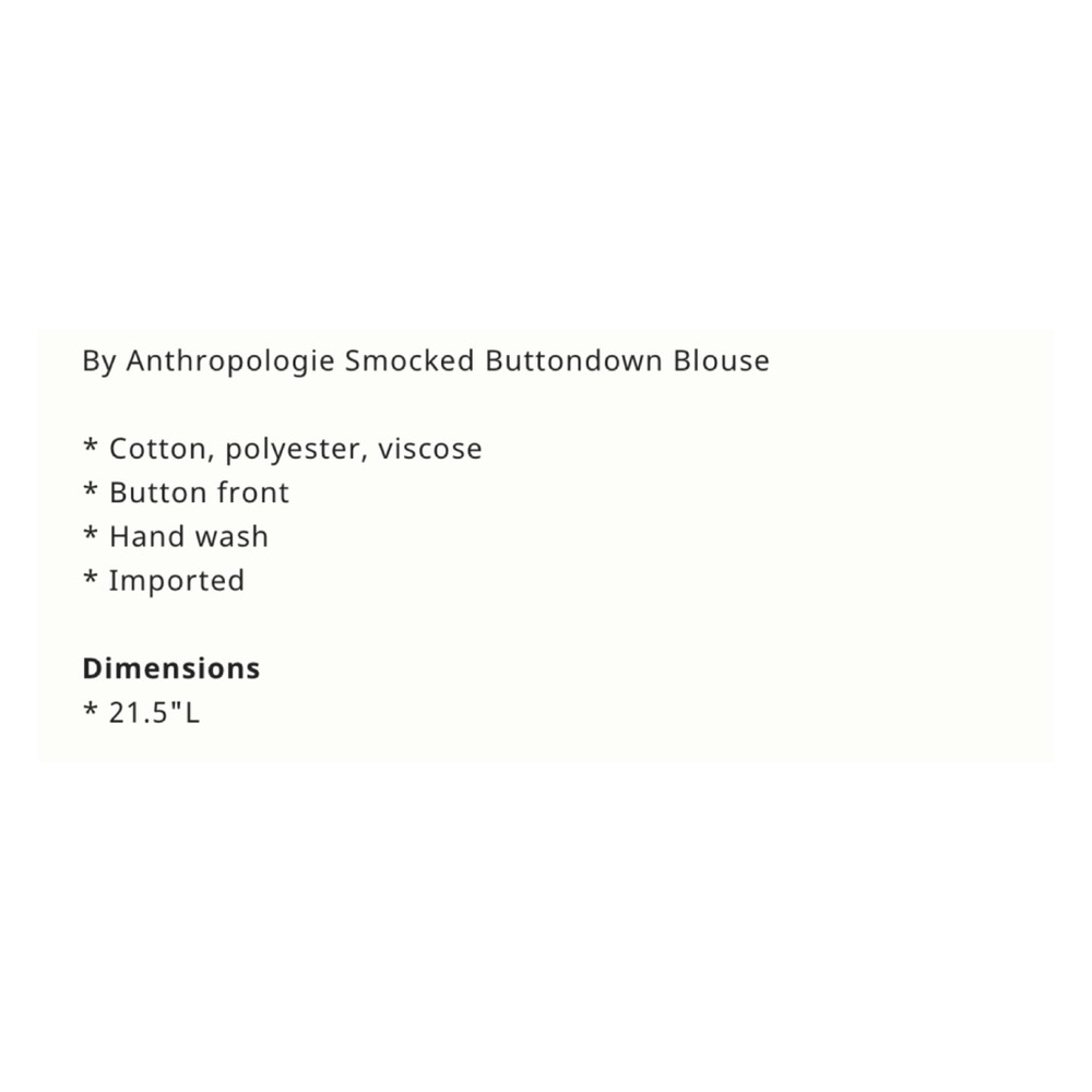 NWOT Anthropologie Smocked Buttondown Blouse  Size Small - Picture 16 of 16